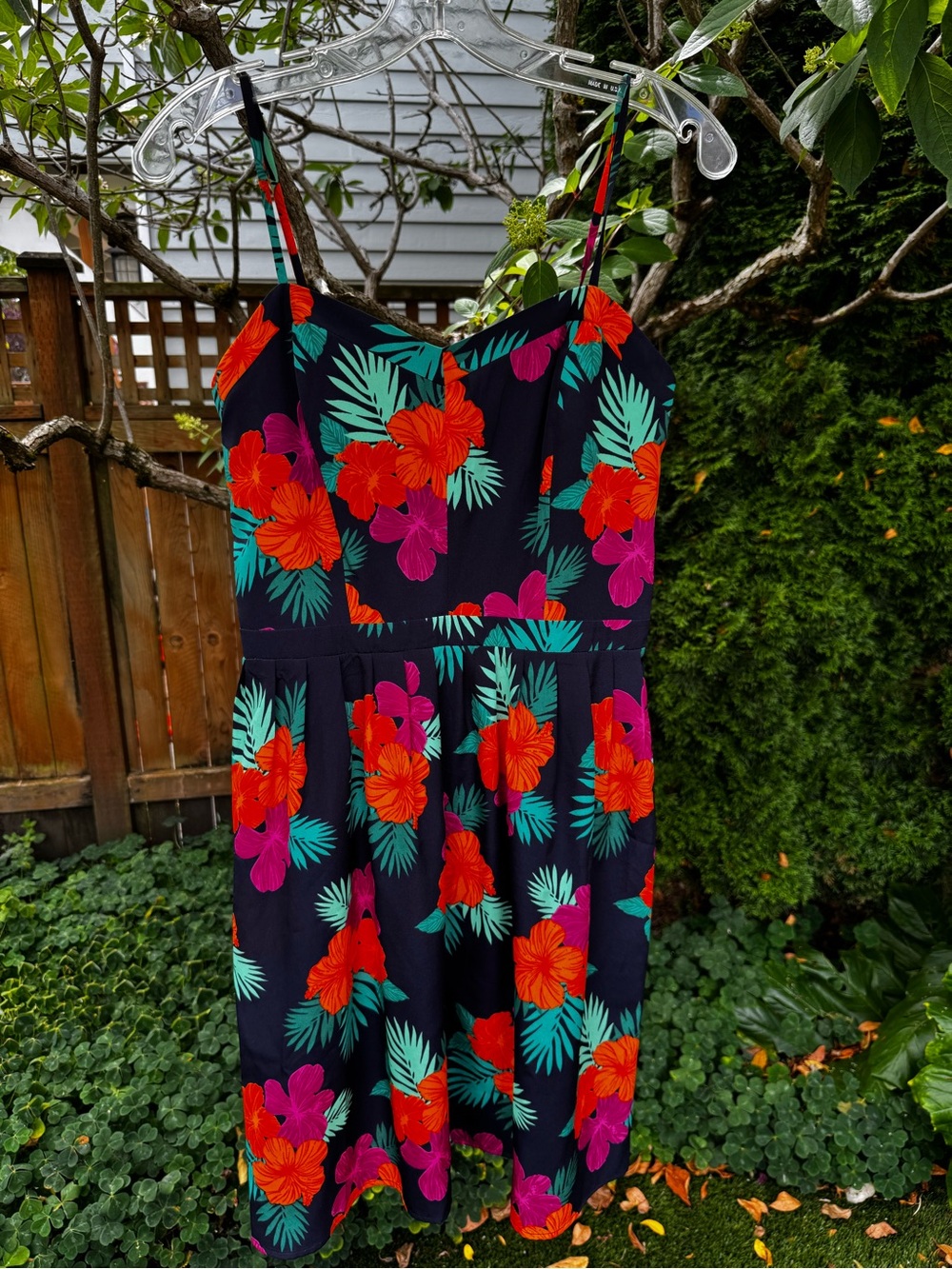 GAP Black Tropical Floral Sundress with Red & Teal Flowers